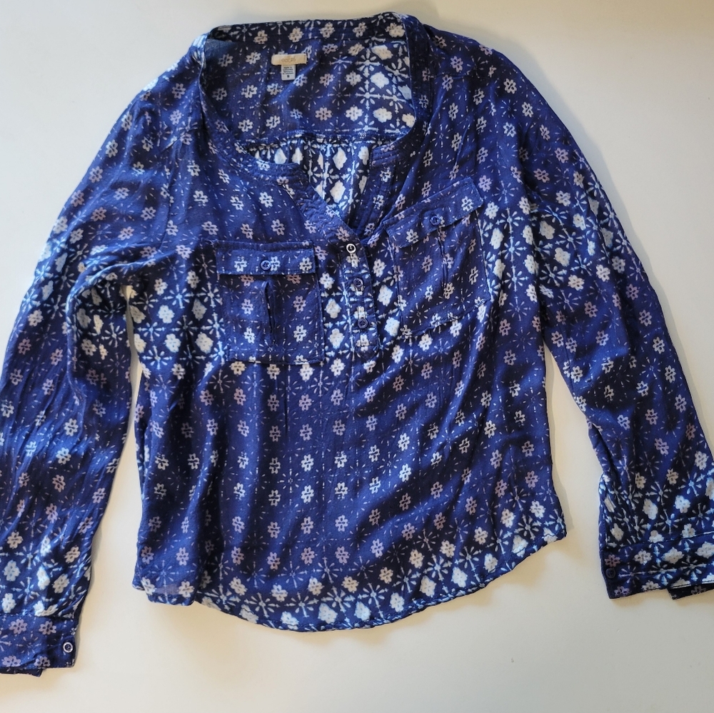 Ecoté Blue bohemian long sleeve blouse, small